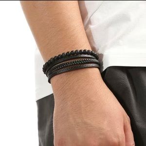 🆕 Men’s layered leather bracelet with magnetic clasp.